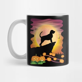 Bloodhound Dog On Mountain & Moon Pumpkins Bat Halloween Day Mug